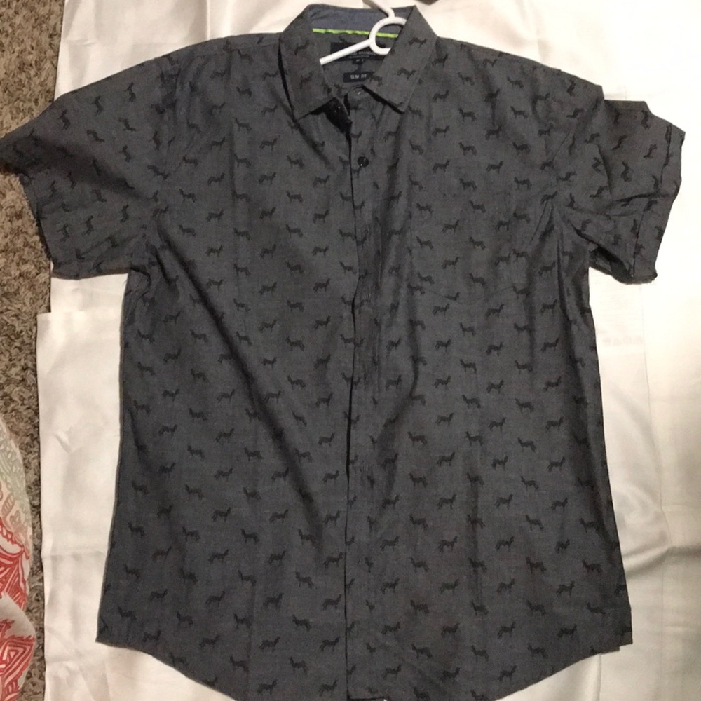 Gray button down with little zebras